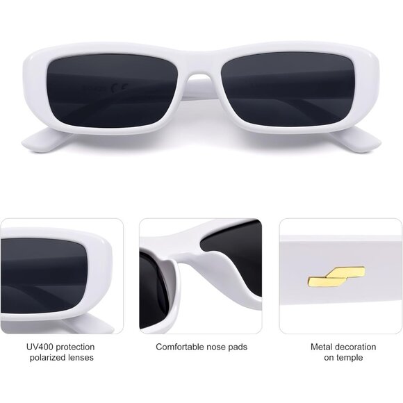 ✨Women White Rectangle Polarized Sunglasses Trendy Narrow Frame Sunnies Eyewear